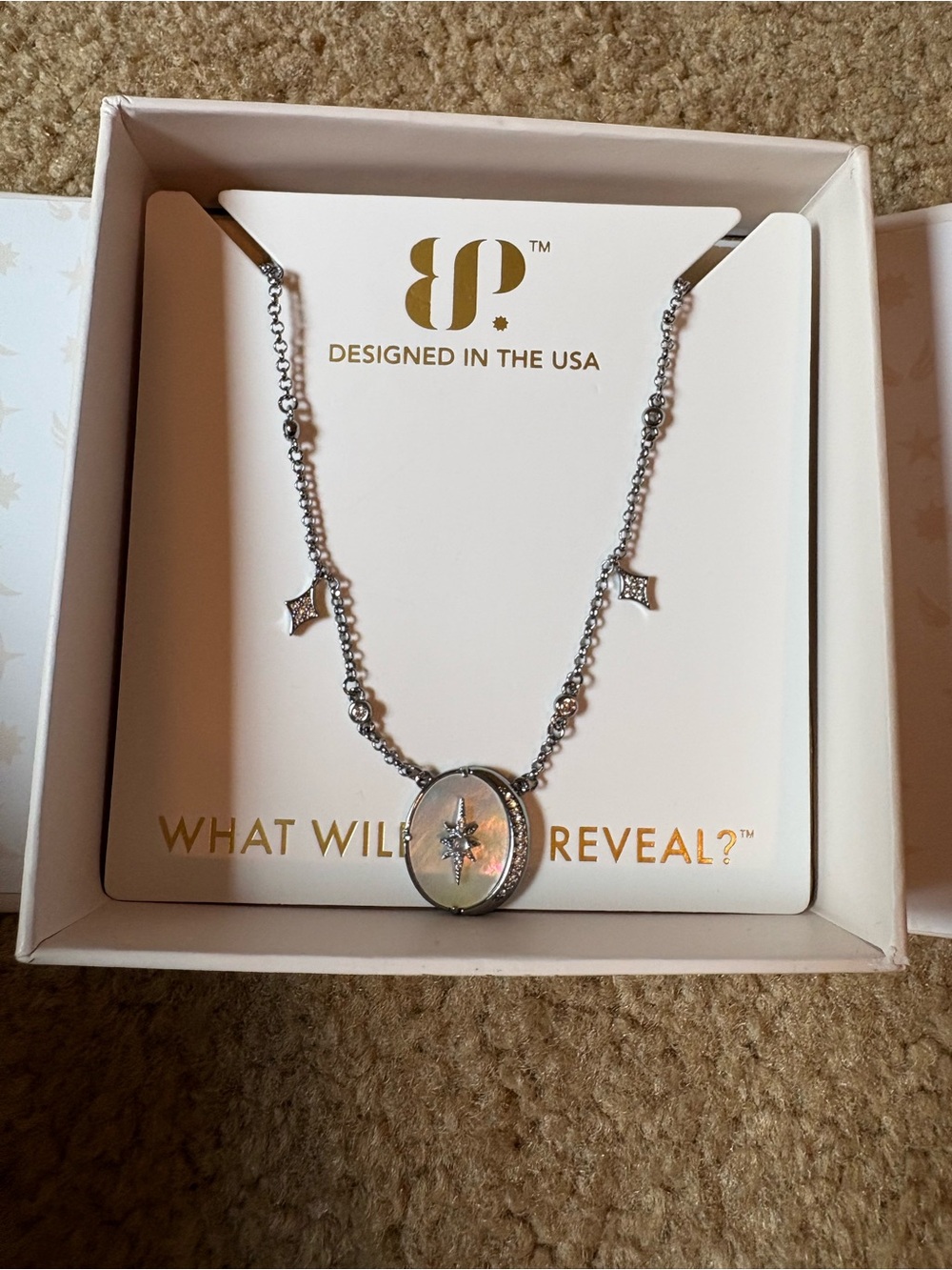 bp Silver Compass Star Locket Necklace with Accent Charms